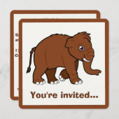フワフワのマンモスの誕生日招待状 招待状 (正面/裏面)