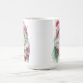 フワフワの冬猫グリーン&ブルーハットスカーフ コーヒーマグカップ (中央)