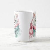 フワフワの冬猫グリーン&ブルーハットスカーフ モーフィングマグカップ (中央)