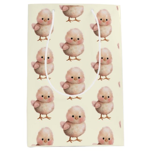 フワフワの小さな雛 | かわいい春&イースター動物 ミディアムペーパーバッグ (正面)