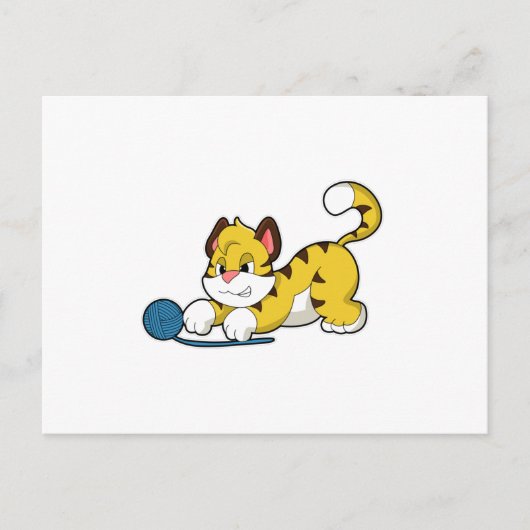 フワフワの毛糸の玉を持つ虎 ポストカード (正面)