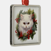 フワフワの水色の休日クリスマスペルシア猫 メタルオーナメント (右)