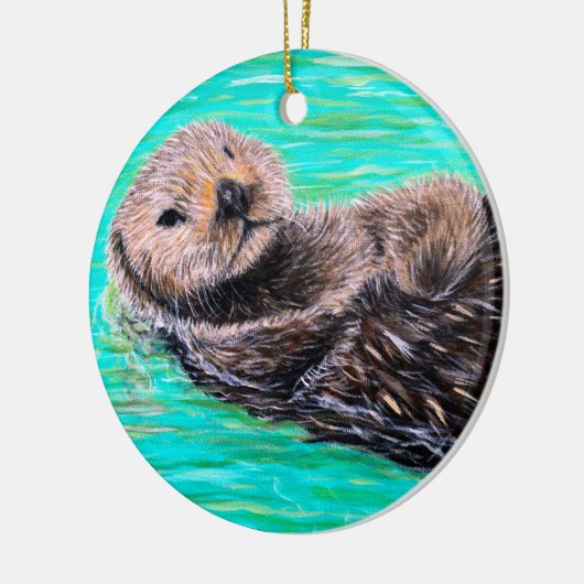 フワフワの海絵画のオッター セラミックオーナメント (左)