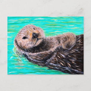 フワフワの海絵画のオッター ポストカード