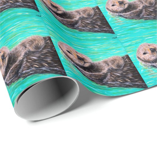 フワフワの海絵画のオッター ラッピングペーパー (ロールコーナー)