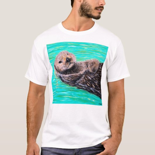 フワフワの海絵画のオッター Tシャツ (正面)