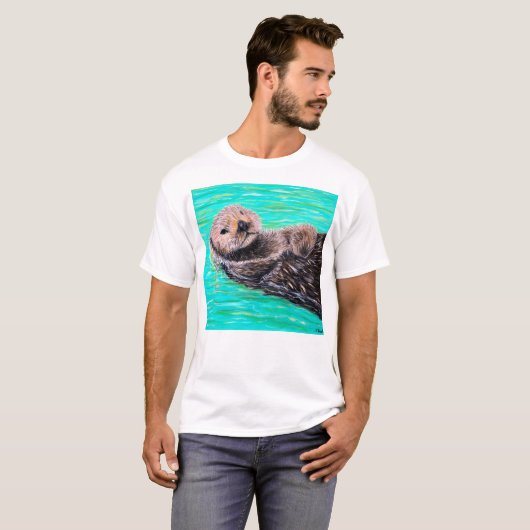 フワフワの海絵画のオッター Tシャツ (正面フル)