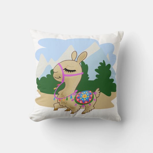 フワフワの漫画ラマ クッション (正面)