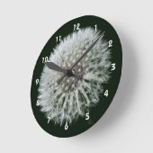 フワフワの白いタンポポの花 ラウンド壁時計 (傾斜)