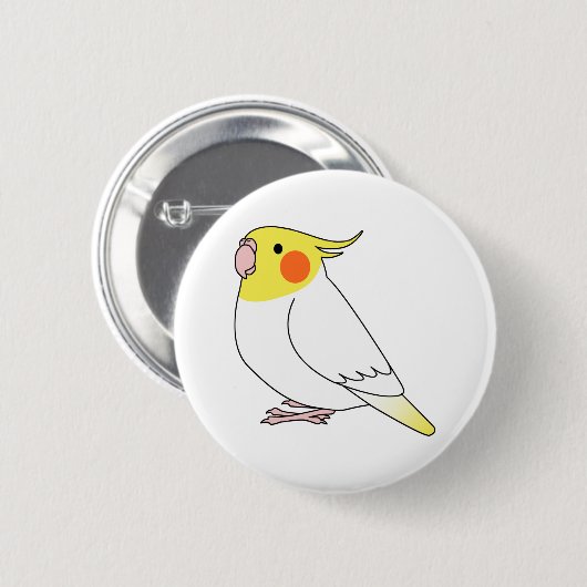 フワフワの白いルティーノのコックティエルパロットマンガ 缶バッジ (正面&裏面)