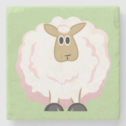 フワフワの白い羊 ストーンコースター (正面)