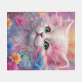 フワフワの美しい白猫 フリースブランケット (正面(横))