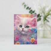 フワフワの美しい白猫 ポストカード (スタンド正面)