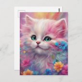 フワフワの美しい白猫 ポストカード (正面/裏面)