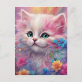 フワフワの美しい白猫 ポストカード (正面)