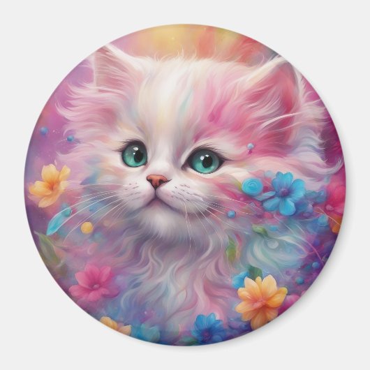 フワフワの美しい白猫 マグネット (正面)