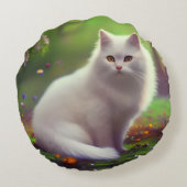 フワフワの美しい白猫 ラウンドクッション (裏面)