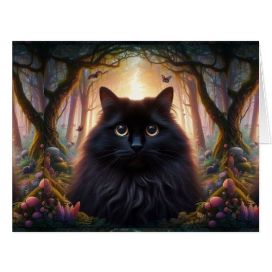 フワフワの美しい黒猫と金ゴールド眼 (正面横)