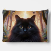 フワフワの美しい黒猫と金ゴールド眼 アクセサリーポーチ (正面)