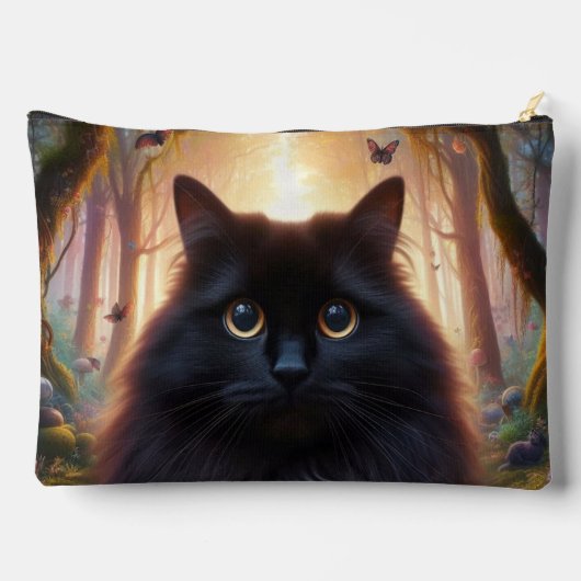 フワフワの美しい黒猫と金ゴールド眼 アクセサリーポーチ (裏面)