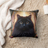 フワフワの美しい黒猫と金ゴールド眼 クッション (ブランケット)