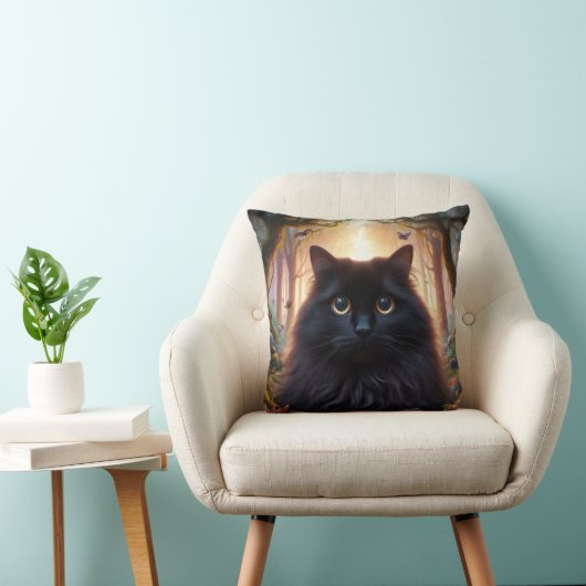 フワフワの美しい黒猫と金ゴールド眼 クッション (椅子)