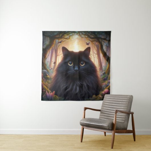 フワフワの美しい黒猫と金ゴールド眼 タペストリー (インサイチュ)