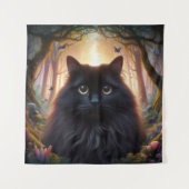 フワフワの美しい黒猫と金ゴールド眼 タペストリー (正面)