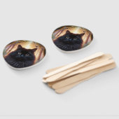 フワフワの美しい黒猫と金ゴールド眼 ハンドファン (組立なし)