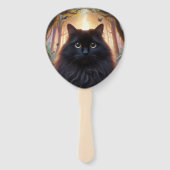フワフワの美しい黒猫と金ゴールド眼 ハンドファン (裏面)