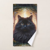 フワフワの美しい黒猫と金ゴールド眼 バスタオルセット (ハンドタオル)