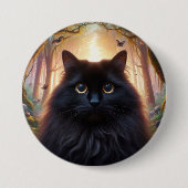 フワフワの美しい黒猫と金ゴールド眼 缶バッジ (正面)