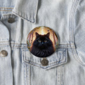 フワフワの美しい黒猫と金ゴールド眼 缶バッジ (インサイチュ)