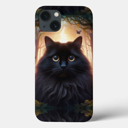 フワフワの美しい黒猫と金ゴールド眼 Case-Mate iPhoneケース (裏面)