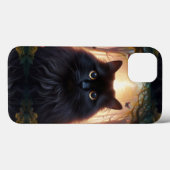 フワフワの美しい黒猫と金ゴールド眼 Case-Mate iPhoneケース (裏面 (横))
