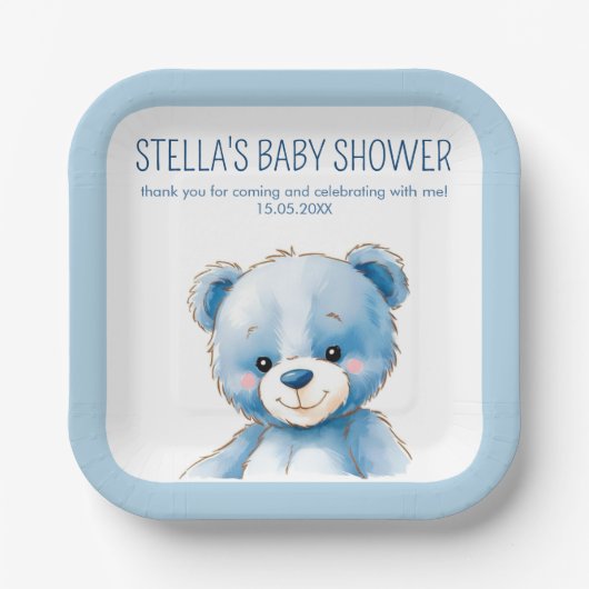 フワフワの青クマ ペーパープレート (正面)