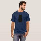 フワフワの黄色い目の黒猫ハロウィン Tシャツ (正面フル)