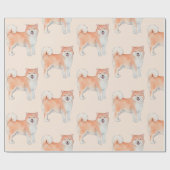 フワフワテールかわいいウォーターカラー柴犬ドッゴ ラッピングペーパー (フラット)