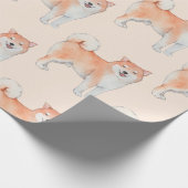 フワフワテールかわいいウォーターカラー柴犬ドッゴ ラッピングペーパー (角)
