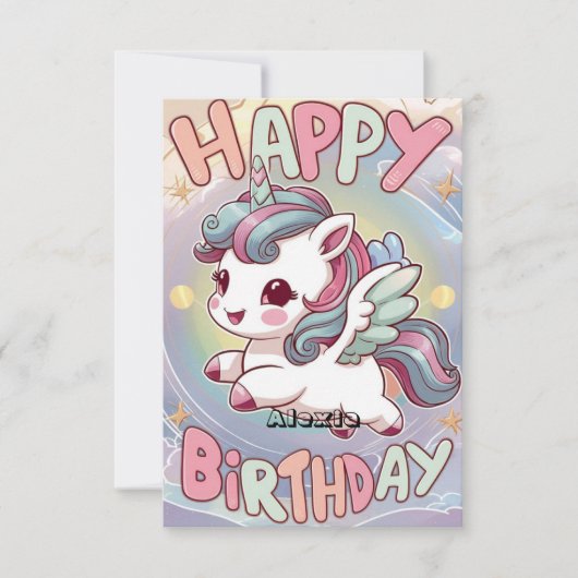 フワフワハッピーユニコーン誕生日 カード (正面)