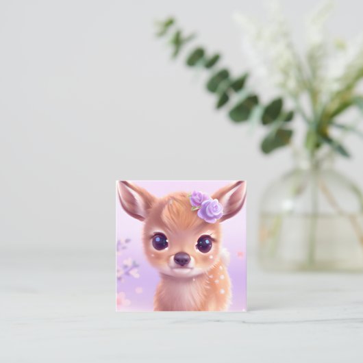 フワフワベビー鹿とアイボリー鼻 スクエア名刺 (スタンド正面)