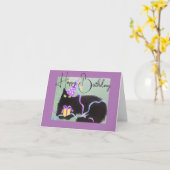 フワフワ子猫、誕生日カード カード (黄色い花)