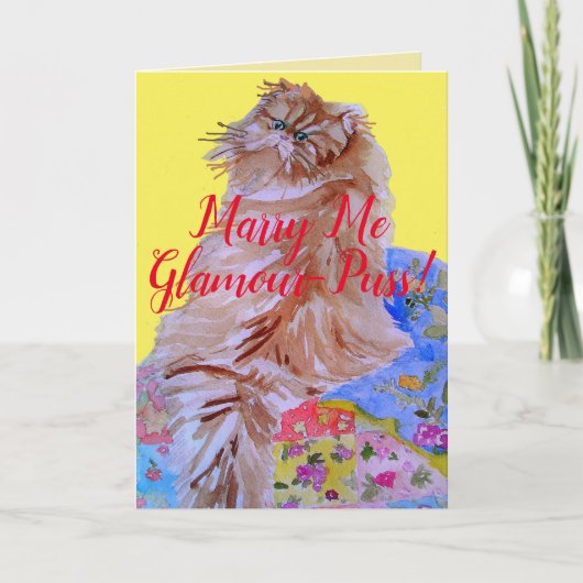 フワフワ猫のクッション 結婚しよう グラマー・プッス カード (正面)