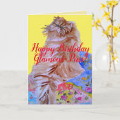 フワフワ猫キルトグラマー・プスハッピーバースデーカード カード (黄色い花)