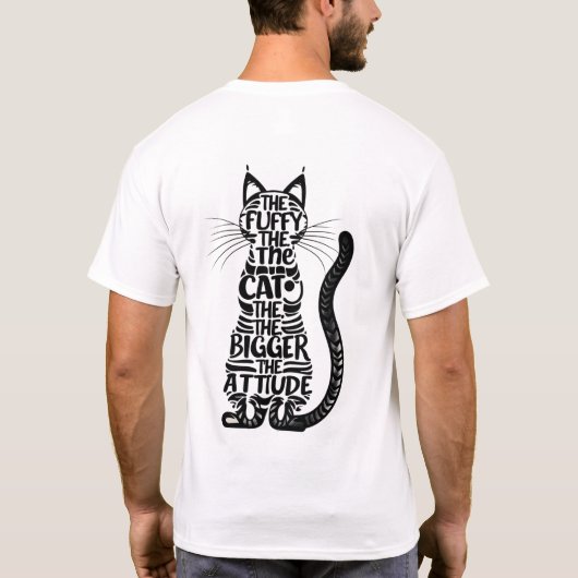 フワフワ猫ビッグな態度 – おもしろい猫好き Tシャツ (裏面)