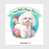 フワフワBichon Frise,緑のリボン,花のまわりに シール (シート)