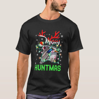フントおもしろいマメリークリスマス照明ダック狩りChr Tシャツ