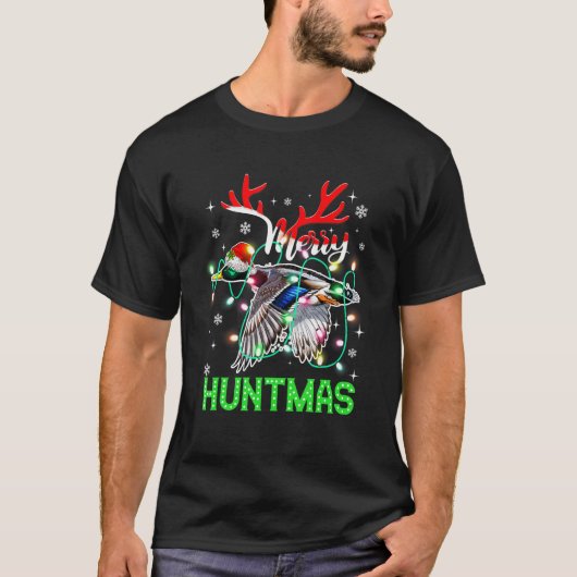 フントおもしろいマメリークリスマス照明ダック狩りChr Tシャツ (正面)