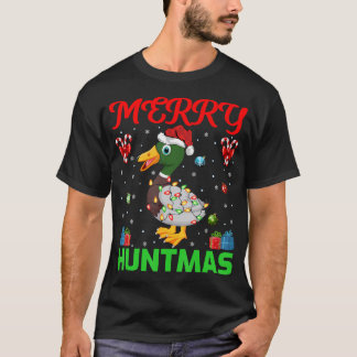 フントおもしろいマメリークリスマス照明ダック狩りChr Tシャツ