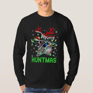 フントおもしろいマメリークリスマス照明ダック狩りChr Tシャツ